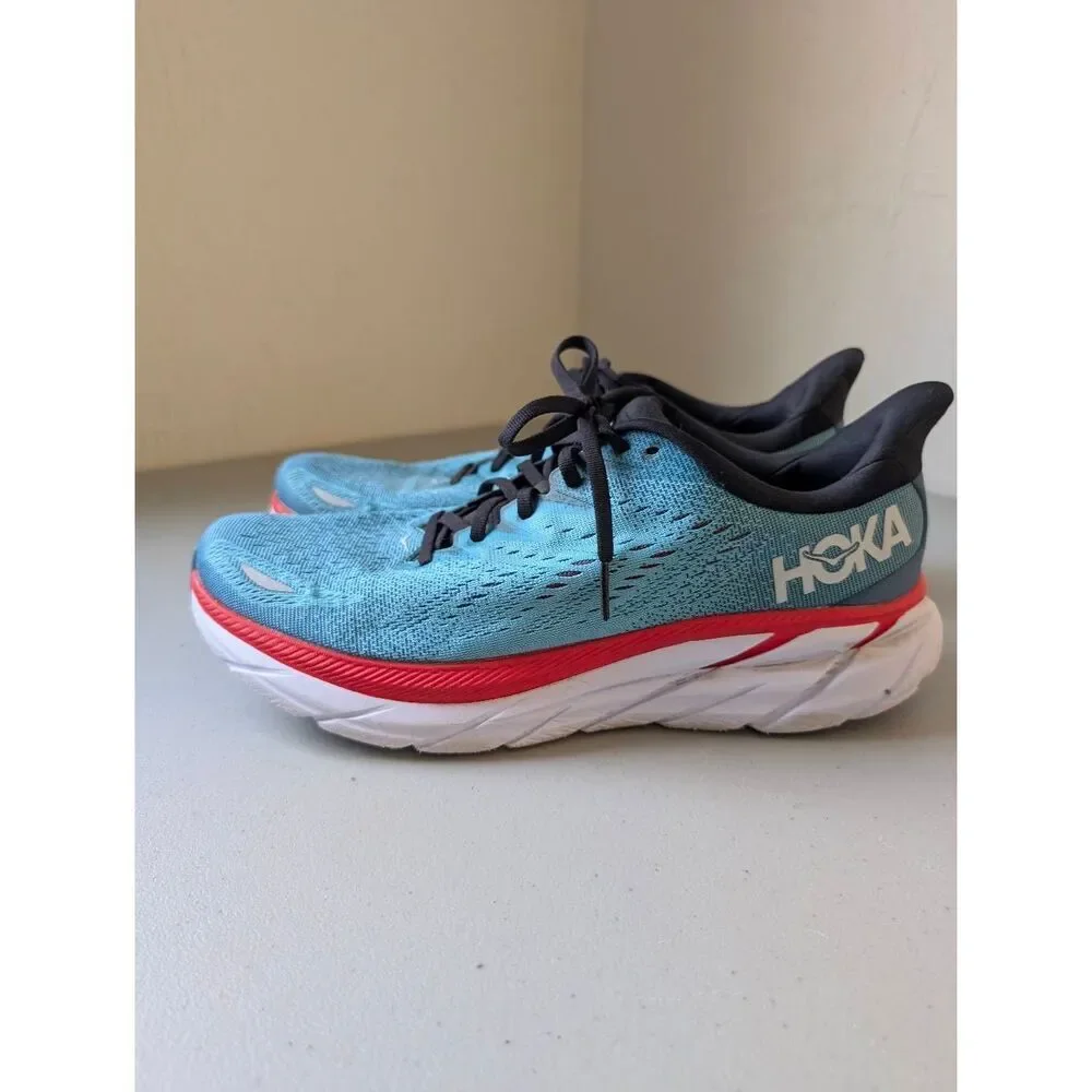 Hoka One Mens Clifton 8 Lace-up Road Running Athletic Shoes Blue Size 10.5D